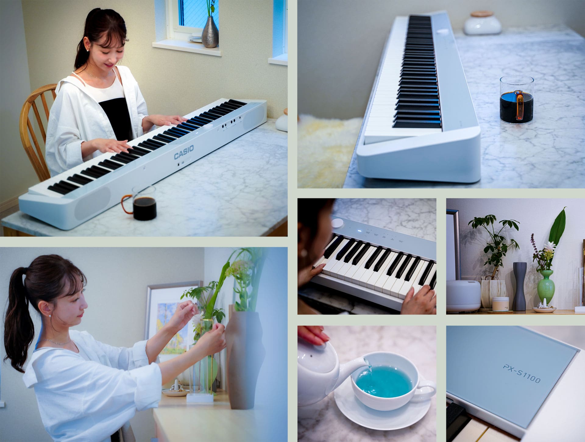 Galeria de fotos com imagens do estilo de vida de Ai Uehara e sua vida com o piano digital Privia em seu elegante apartamento em Yokohama