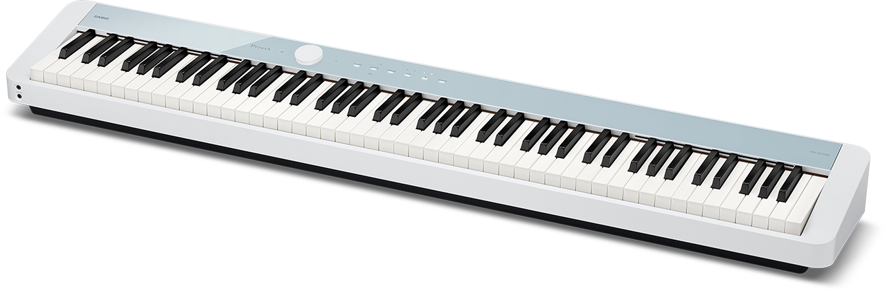 O piano digital Privia PX-S1100CB azul claro com link para a página do produto.