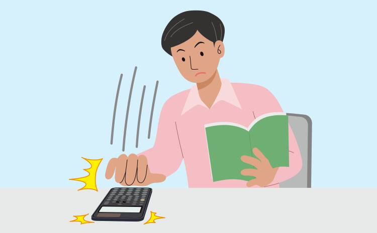 Ilustração de uma pessoa a premir massivamente as teclas de uma calculadora gráfica CASIO.