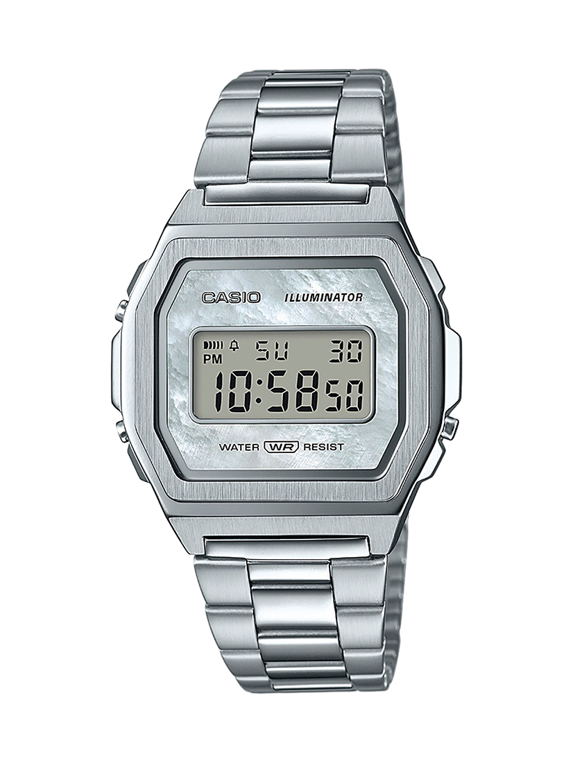 O relógio em aço inoxidável prateado A1000D-7 da Casio Vintage Collection