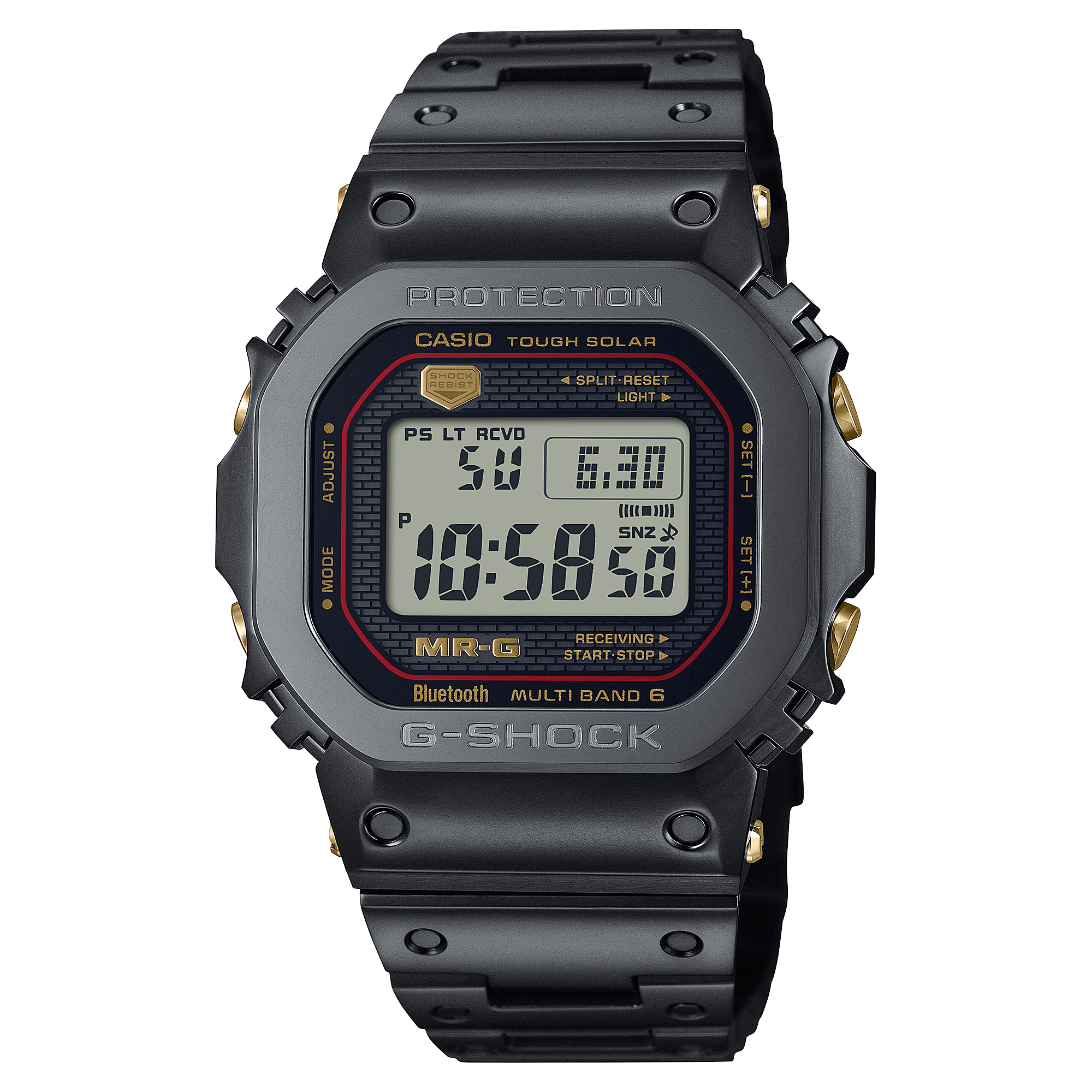 O relógio de pulso MRG-B5000B-1 em titânio preto com mostrador digital