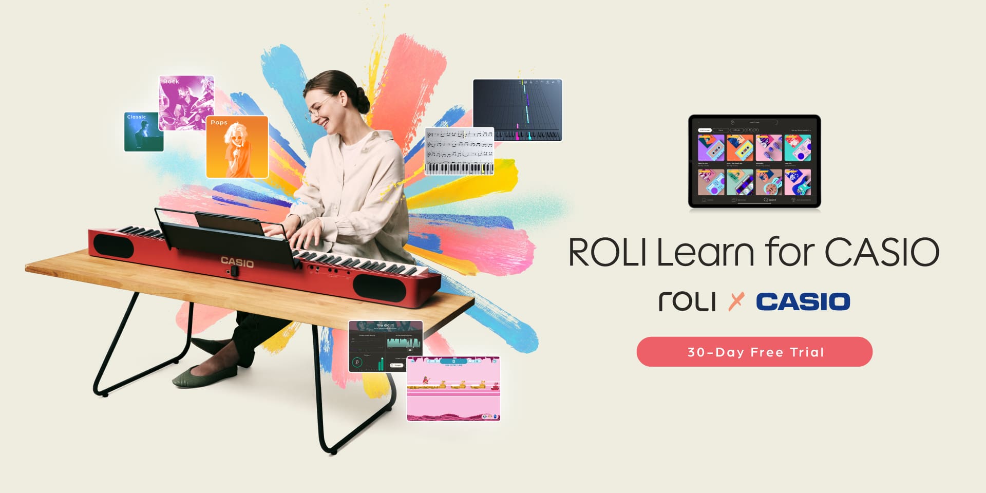 Link to "ROLI Learn for CASIO" page to start 30 day free trial