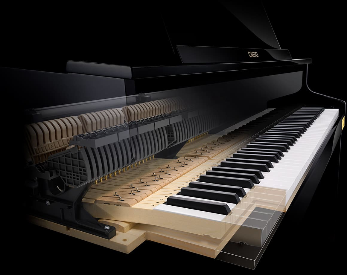 Inner workings of a Grand Hybrid piano
