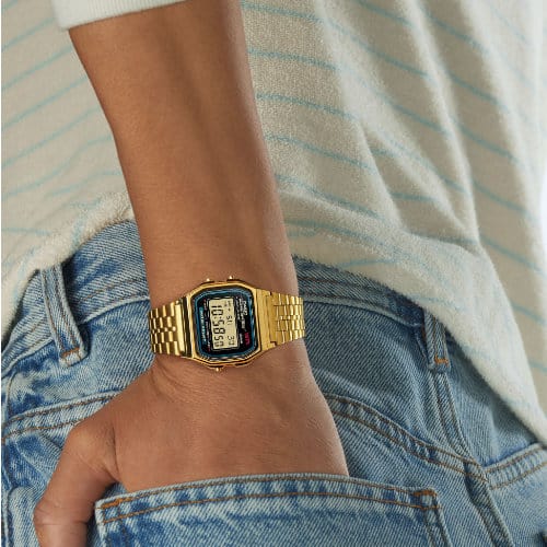 Casio vintage watch A159WGEA-1 in gold on one arm