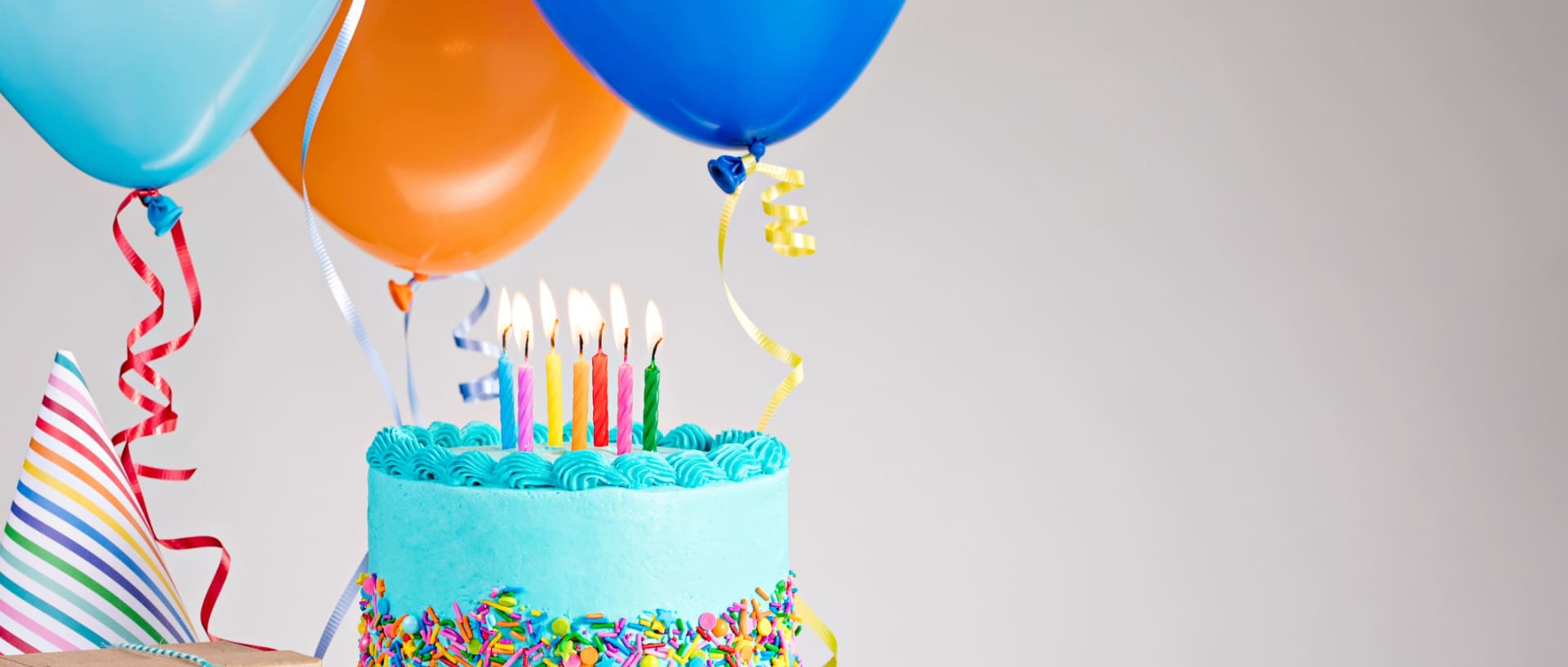A birthday cake with baloons