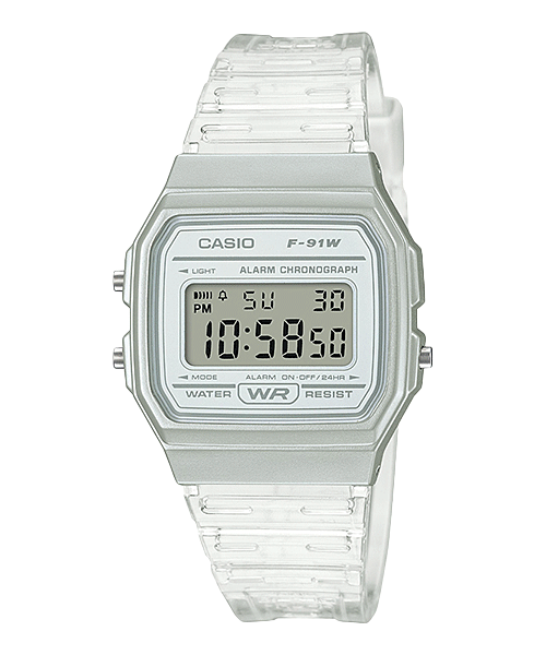 The Casio Collection watch "F-91WS-7" with transparent strap and digital display