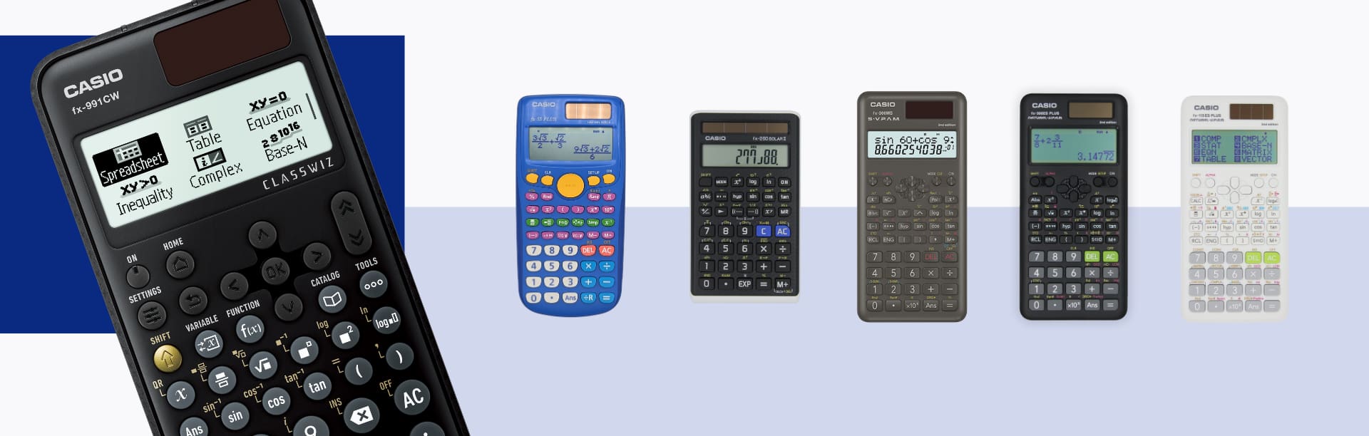Banner image depicting scientific calculators from Casio