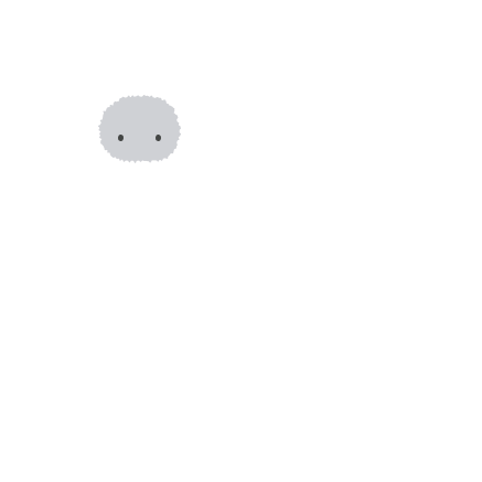 An animation showing a silver-colored Moflin expressing changes in emotions—Grumpy, Thrilled, Joy, Anxious, Relaxed, Lonely, Calm, and Happy—on an emotion map.
