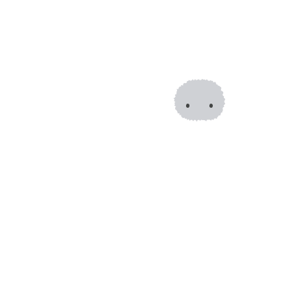 An animation showing a silver-colored Moflin expressing changes in emotions—Grumpy, Thrilled, Joy, Anxious, Relaxed, Lonely, Calm, and Happy—on an emotion map.
