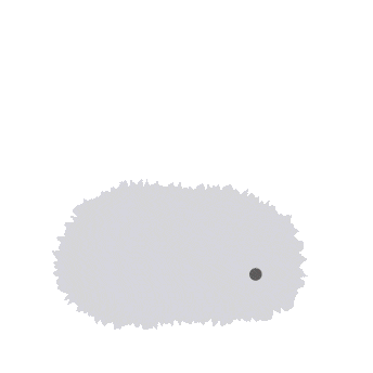 An illustration of a silver-colored Moflin looking unenergetic.