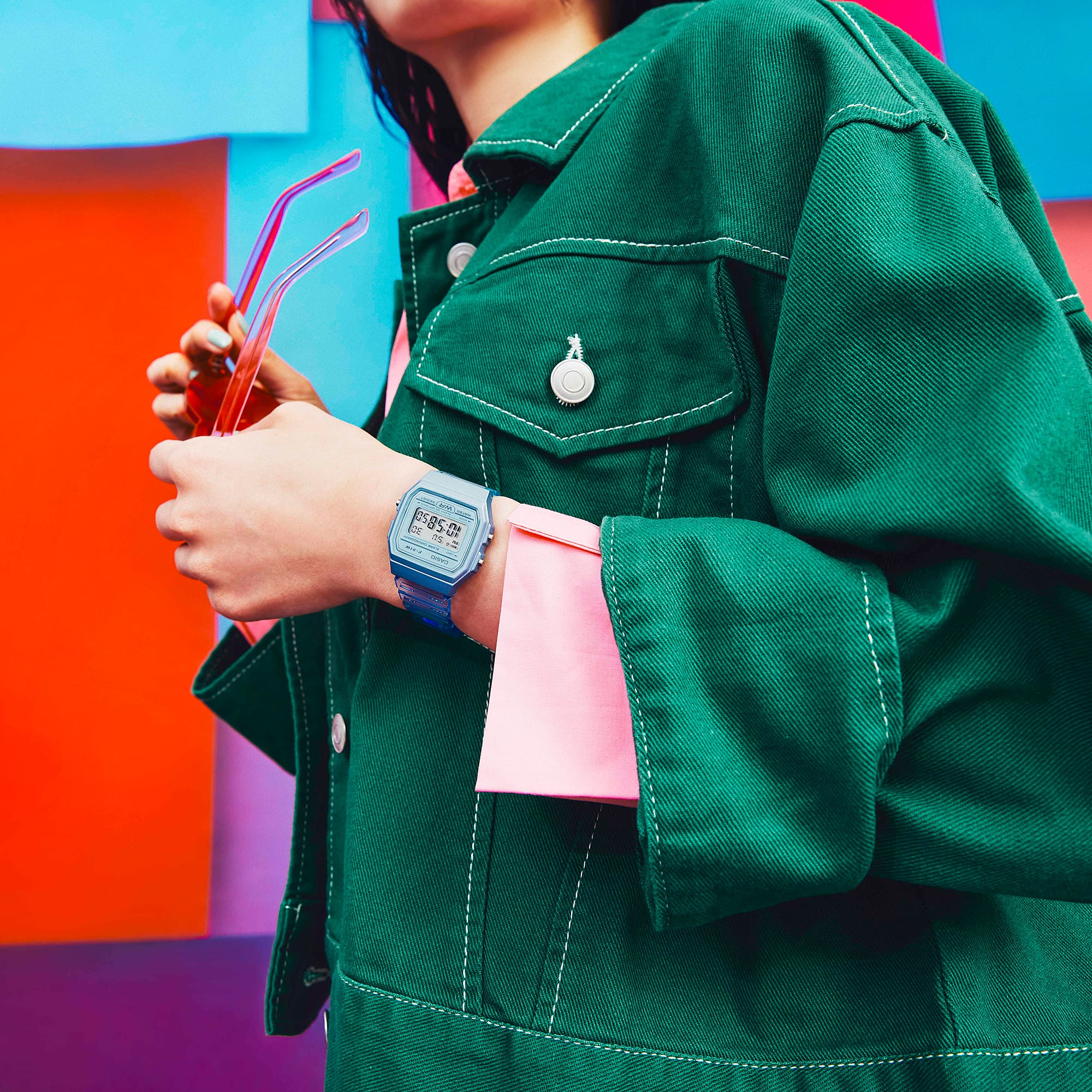 Casio F-91WS-2 watch on a woman’s wrist denoting style