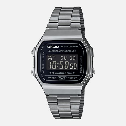 View Casio A168WGG-1B vintage digital watch.