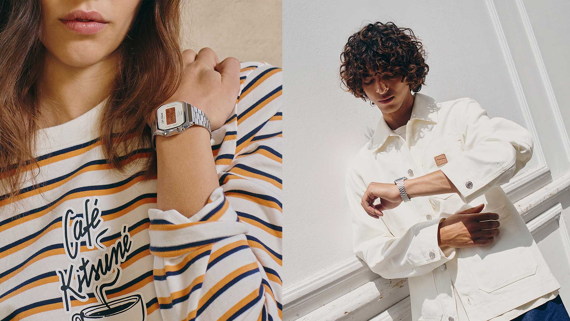 Models wearing Casio Digital Kitsune A168WECK metal watch Models wearing Casio Digital Kitsune A168WECK metal watch