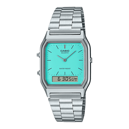 Casio AQ-230A-2A2VT vintage watch front view denoting minimalist style and detail