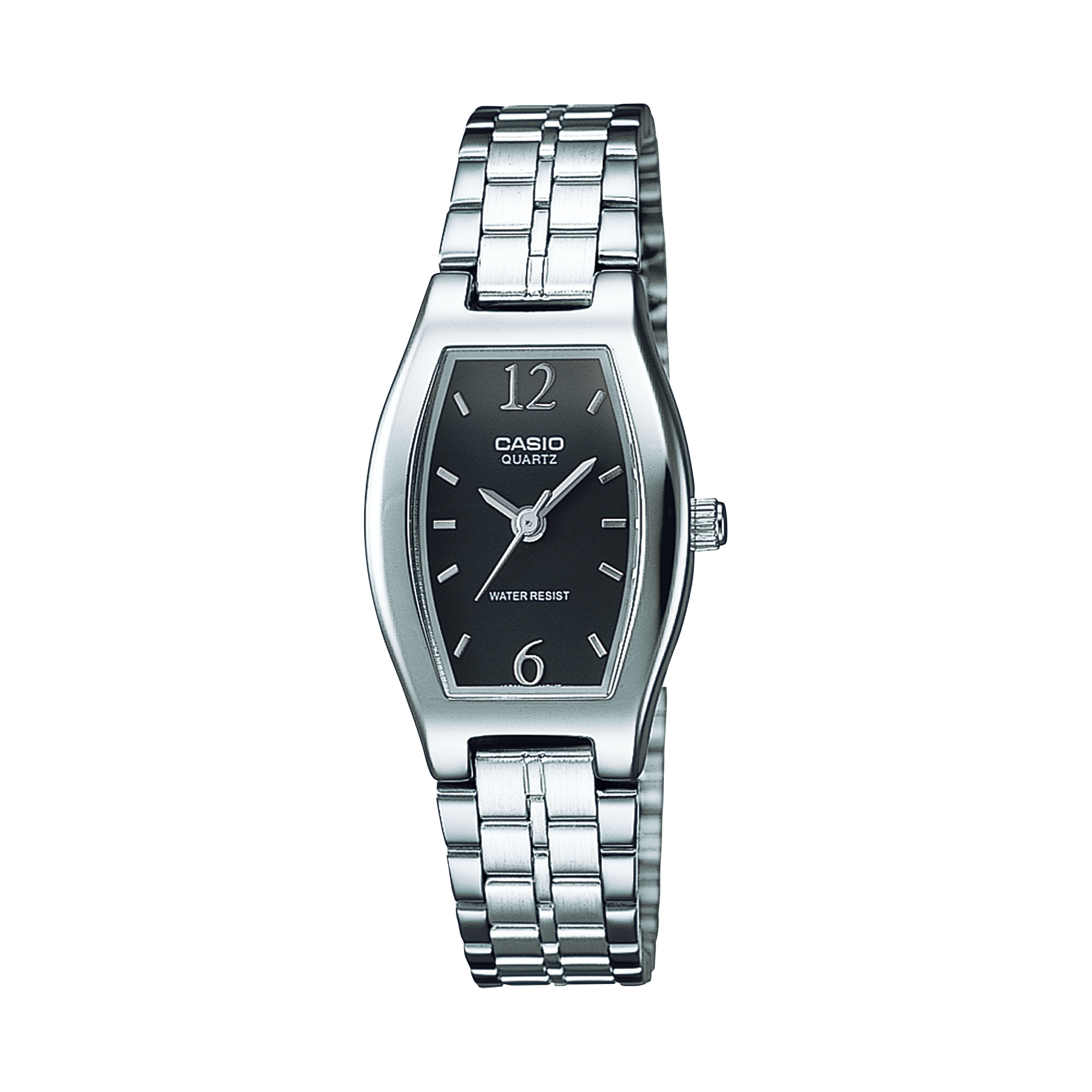 Casio LTP1254D-1A rectangular dress watch front view denoting style.
