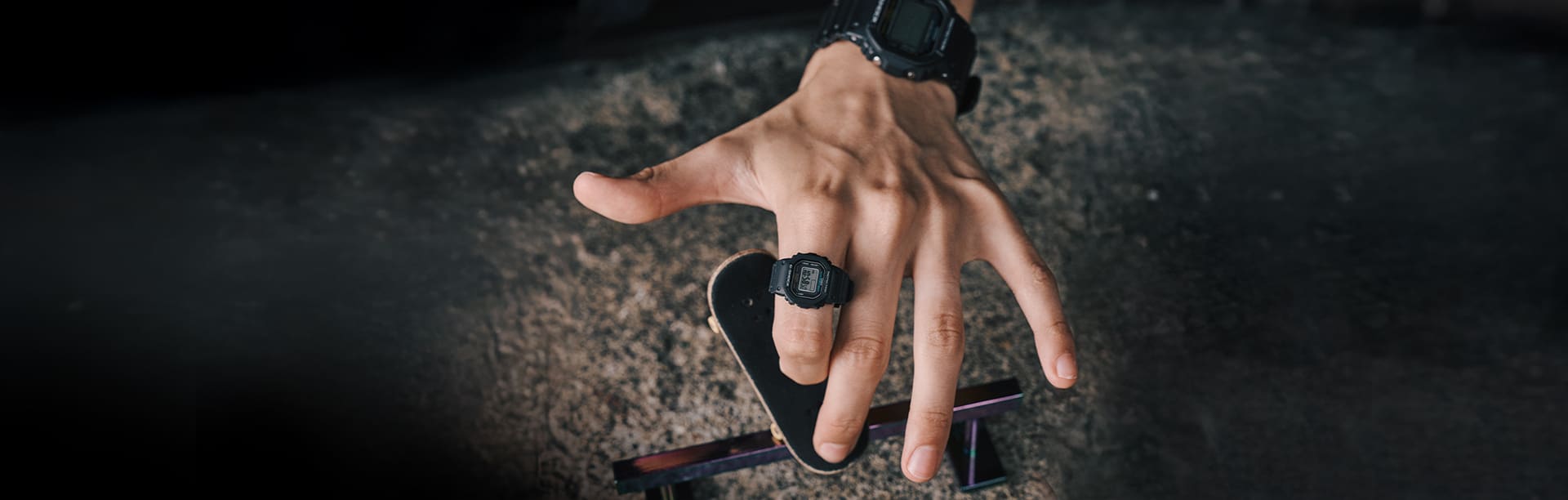 G-SHOCK Nano DWN5600 ring watch on finger denoting style and inclusion in Casio ring watch collection.