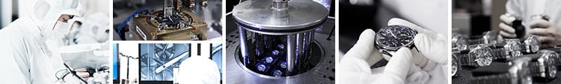 Collage of pictures representing the manufacturing process of OCEANUS watches Collage of pictures representing the manufacturing process of OCEANUS watches