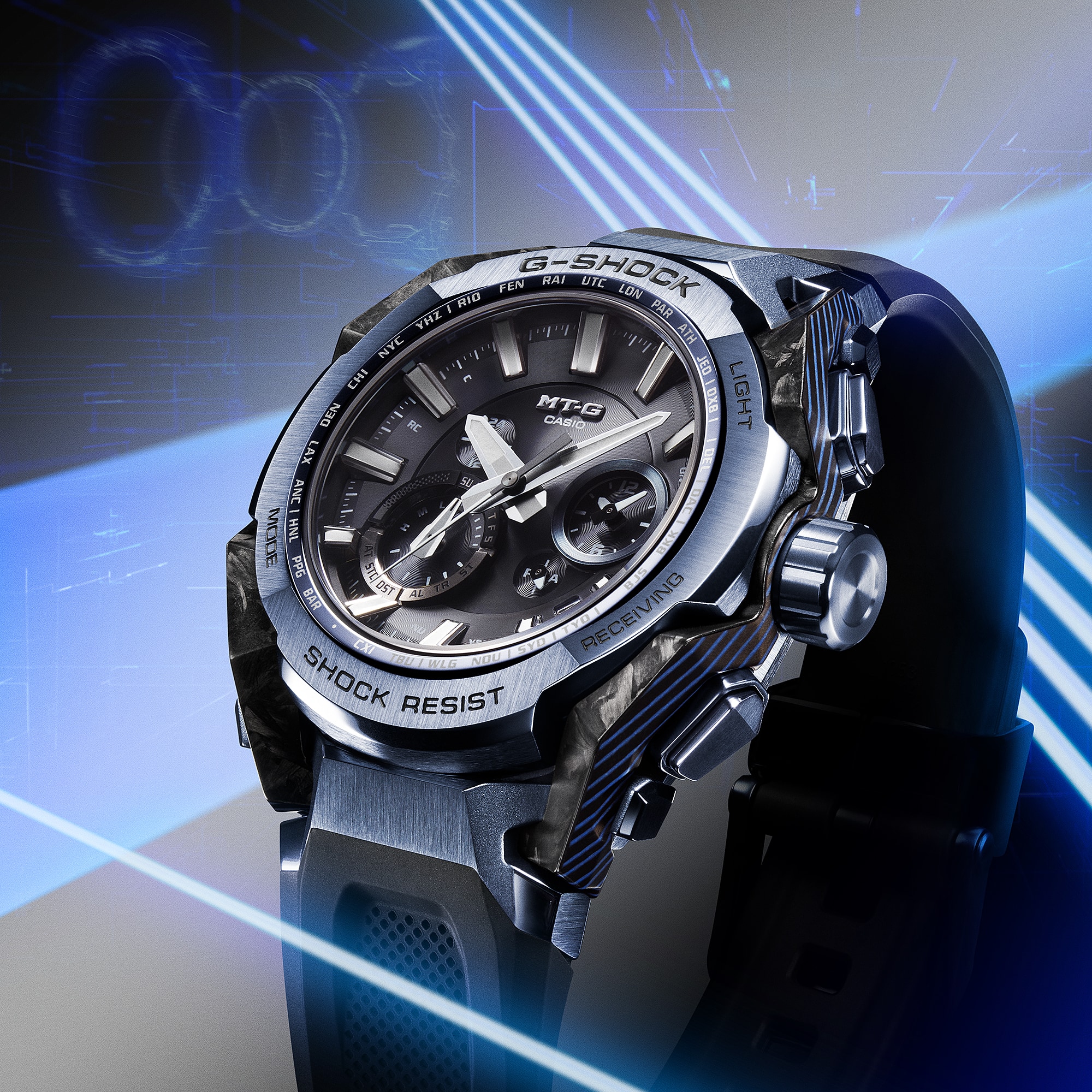 G-SHOCK MTGB4000B-1A2 affordable luxury watch against stylistic background denoting premium finishing and design.