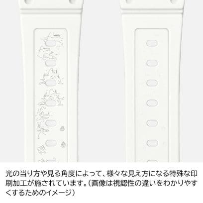 光の当たり方や見る角度によって、様々な見え方になる特殊な印刷加工が施されています。（画像は視認性の違いをわかりやすくするためのイメージ）