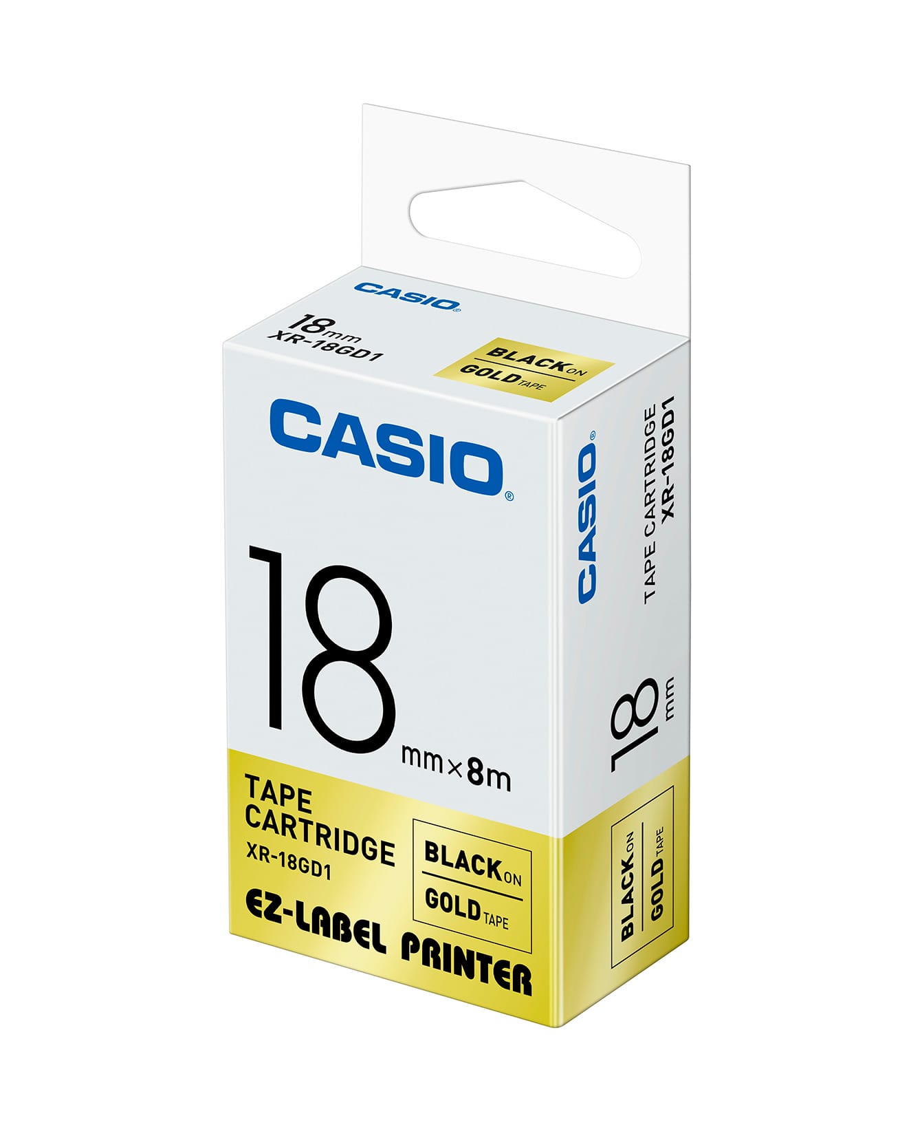 Ruban Pour étiqueteuse Casio XR-18GD1 - Noir Sur Or - 8m X 18mm - Compatible KL-120, KL-820