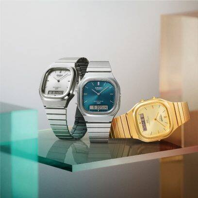 De gauche à droite : AQ-240E-7A, AQ-240E-3A, AQ-240EG-9A #7