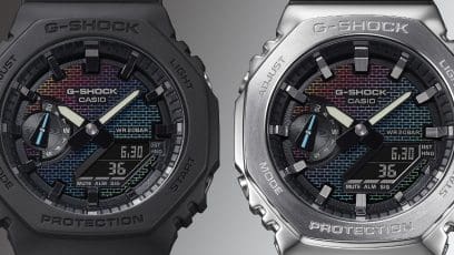 GA-2100RW-1A Le motif brique irisé du cadran est obtenu en combinant un dépôt de vapeur couleur argent, une gravure laser et une impression arc-en-ciel.  #3