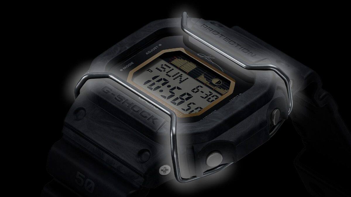 GLX-5600KB-1 Une protection anti-chocs à placage ionique noir renforce la robustesse de la montre #4