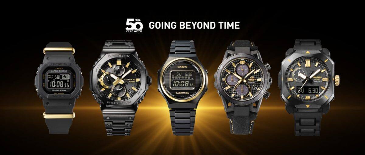CASIO WATCH 50TH ANNIVERSARY From left: BGD-S565ZE-1, GMC-B2100ZE-1A, TRN-50ZE-1A, EFS-S640ZE-1A, PRW-6900ZE-1 #15