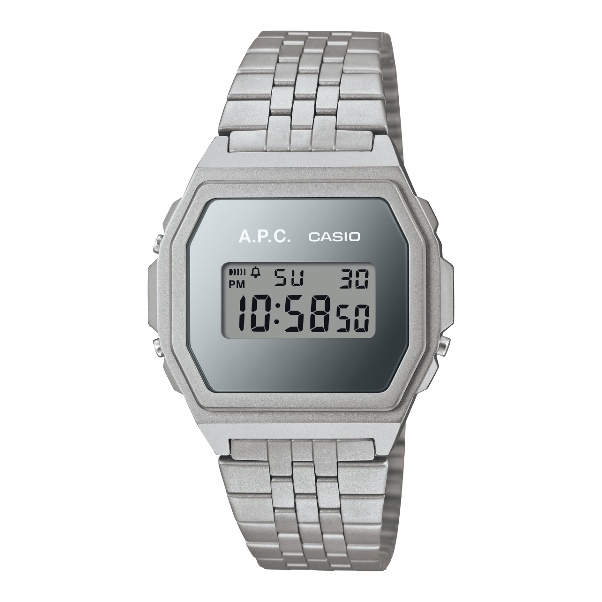 Die digitale Armbanduhr A1000ACD-7 mit silbernem Edelstahlarmband