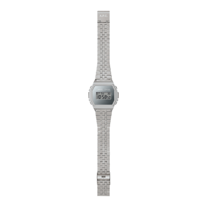 Komplettansicht der A1000ACD-7 Digitaluhr mit silbernem Edelstahlarmband