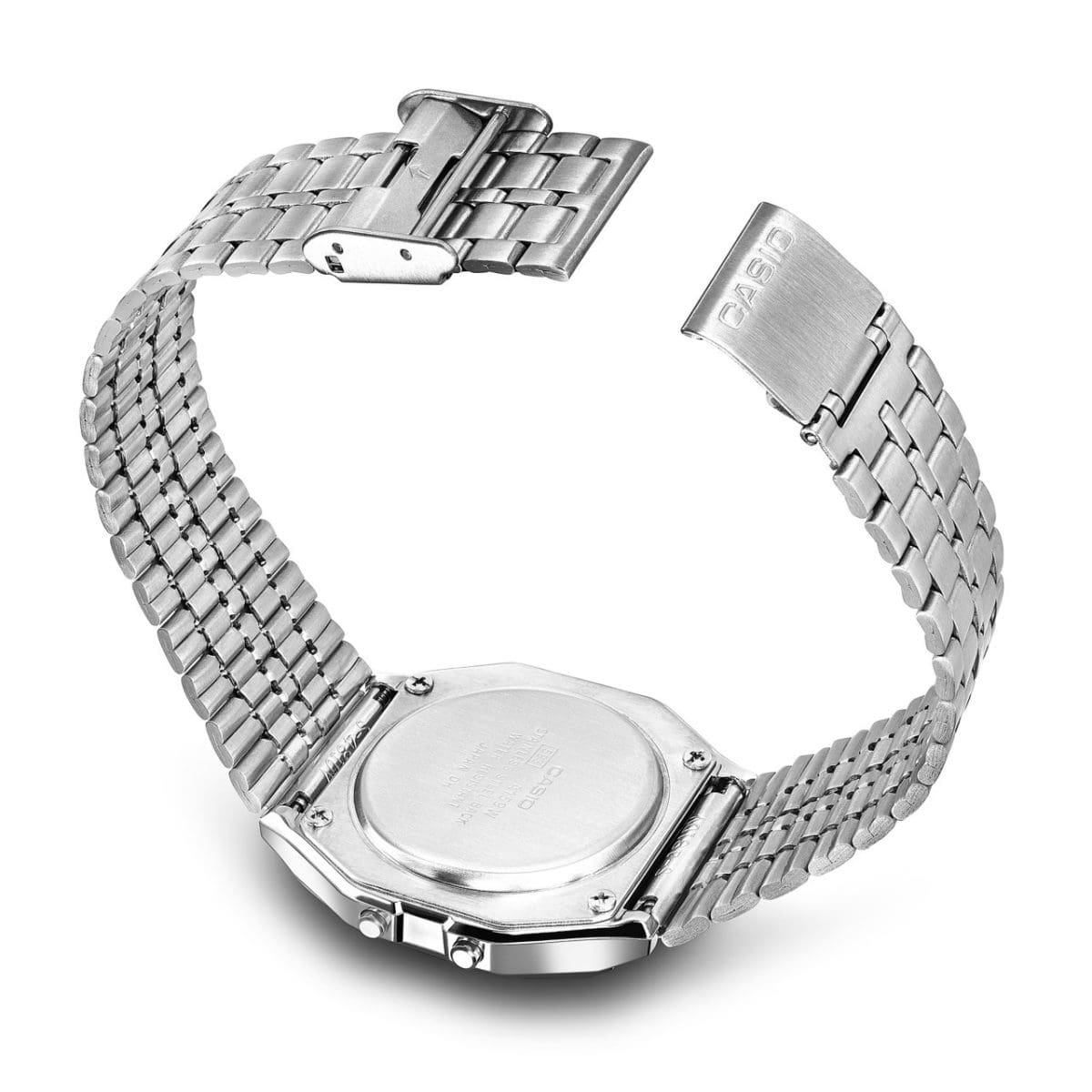 Das Edelstahlarmband der Armbanduhr A159WE-1EF wird mit einer verstellbaren Schließe geschlossen