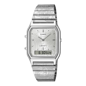 Frontansicht der AQ-230ELT-7AER mit Paisley-Muster auf Armband und Zifferblatt