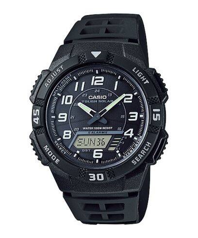 Die CASIO TIMELESS COLLECTION Armbanduhr AQ-S800W-1BV mit digital-analogem Zifferblatt und einem Armband aus Resin in Schwarz.