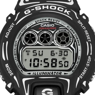 Nahaufnahme des Displays der G-SHOCK Armbanduhr DW-6900JV-1ER mit Datums- und Zeitanzeige