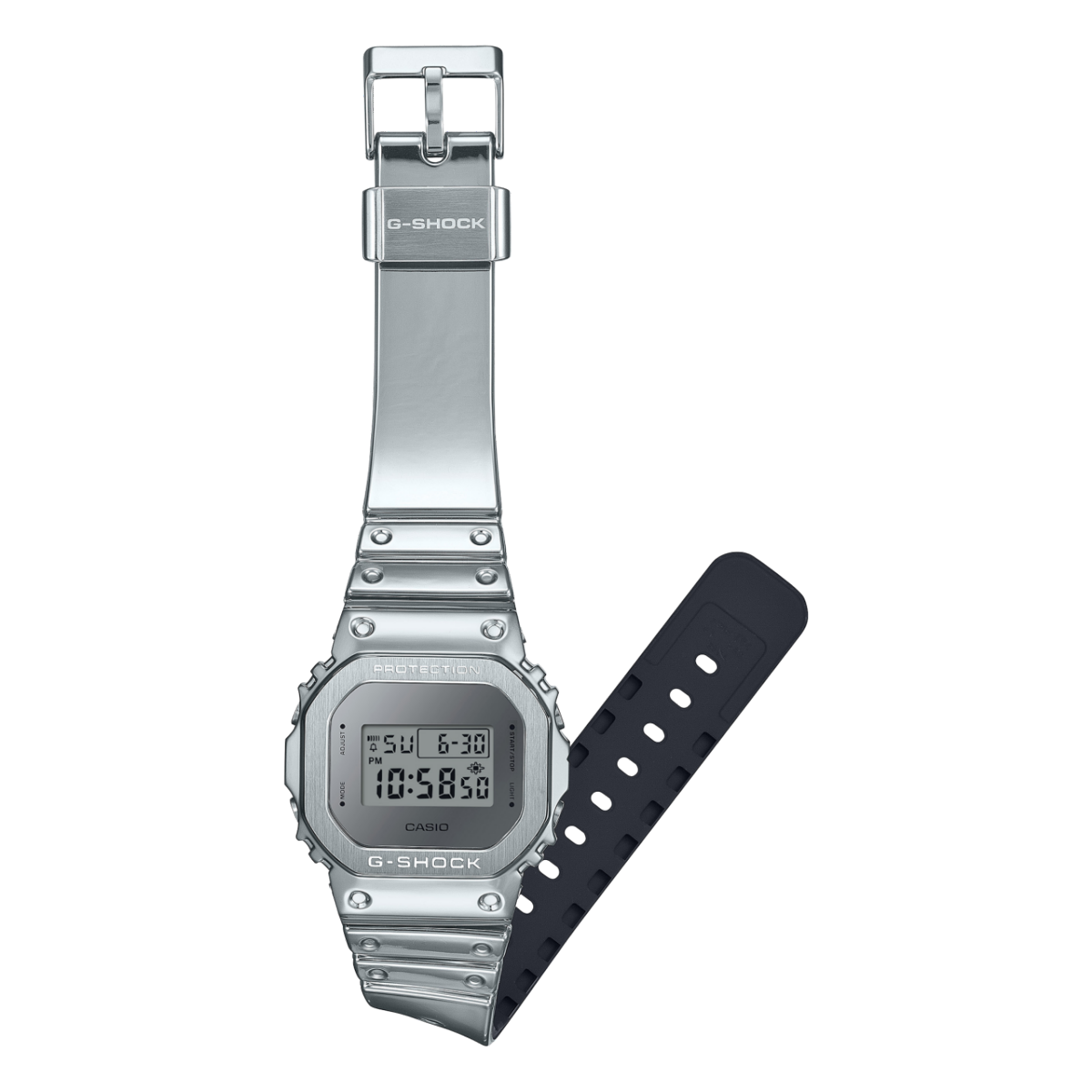 Die silberne GM-5600YM-8A8 mit gebogenem Armband