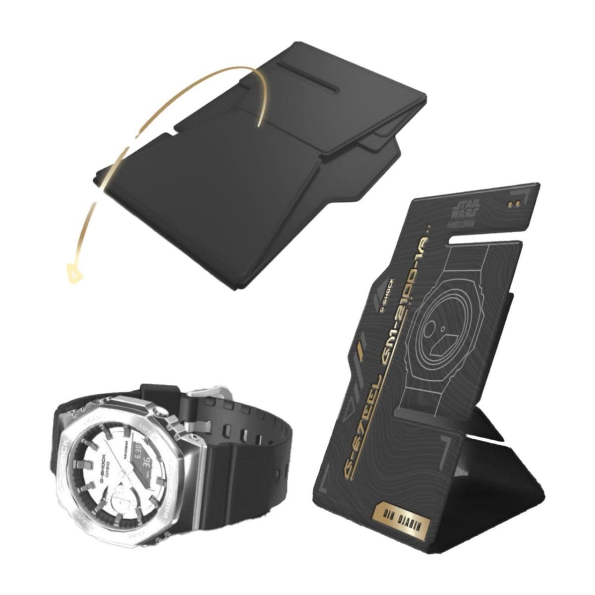 Faltbarer Aufsteller, der für die G-SHOCK Armbanduhr GM-2100-1A-MAN gedacht ist