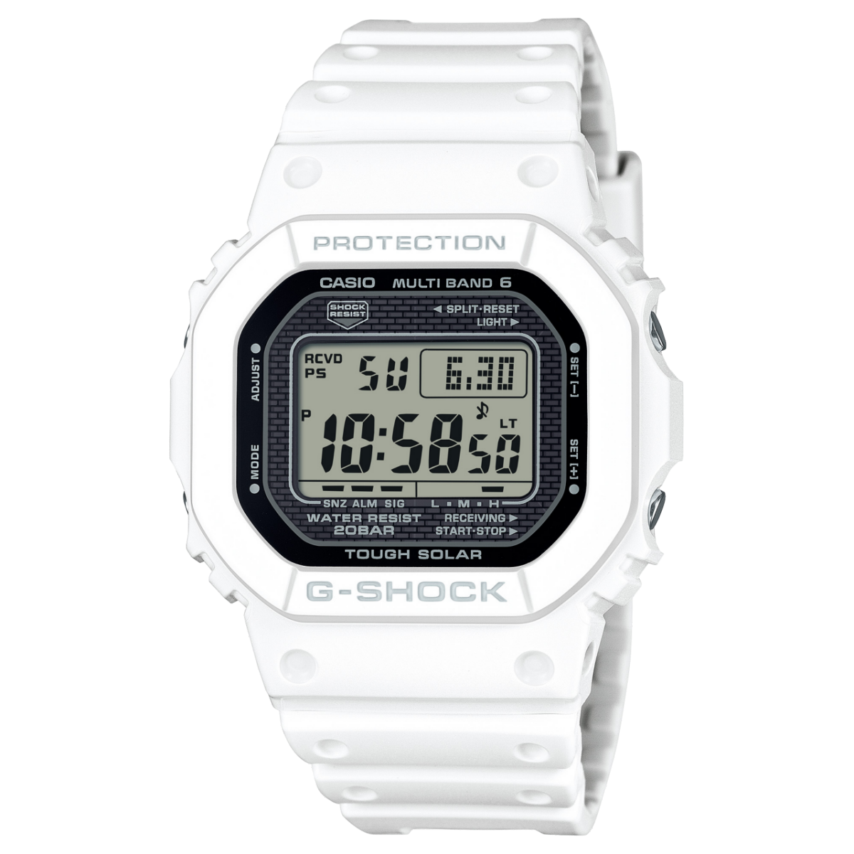 Digitaluhr GW-5000HS-7 mit rechteckigem Gehäuse und weißem Resinarmband