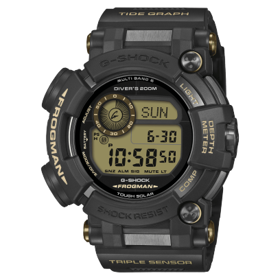 Frontansicht der schwarzen FROGMAN Armbanduhr GWF-D1000BC-1ER von G-SHOCK
