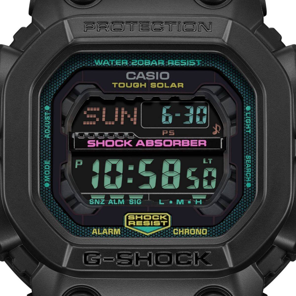 Nahaufnahme der Anzeige der G-SHOCK Digitaluhr GX-56MF-1