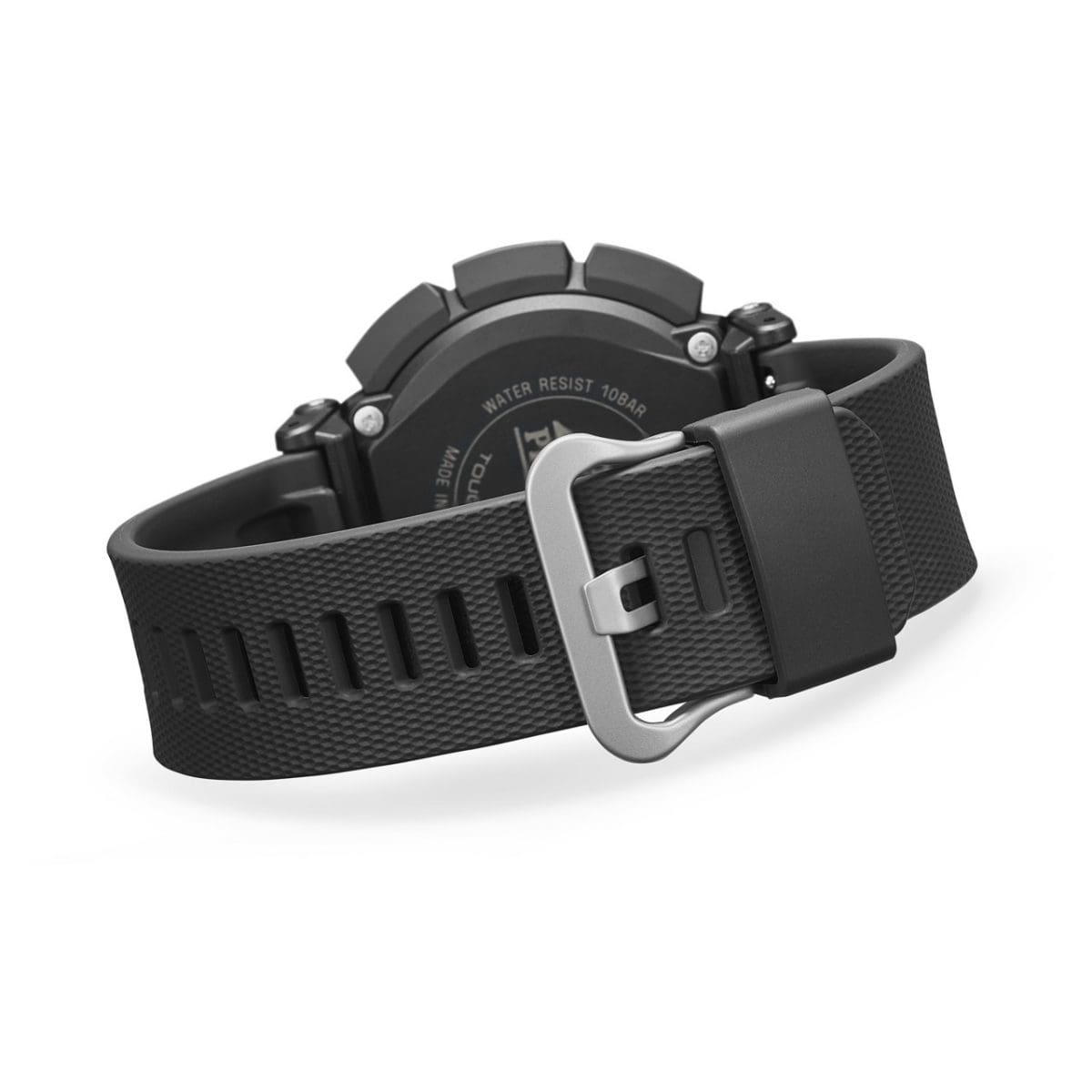 Rückansicht der PRO TREK Armbanduhr PRG-340-1 mit geschlossenem Armband und silberfarbenem Verschluss.