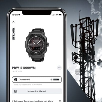 Die PRW-B1000WM-1ER ist auf dem Display eines Smartphones zu sehen und daneben ist ein Funkturm abgebildet
