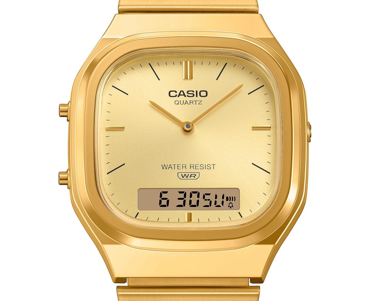 AQ-240EG-9A: Design elegante do mostrador 