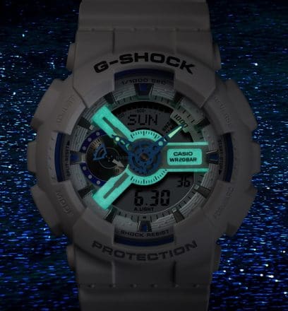 GA-110HDS-7A Blue phosphorescent face inspired by the enchanting glow of bioluminescent plankton