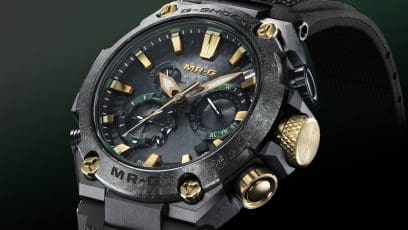 MRG-B2000RG-3A Recrystallized titanium is employed for the bezel, showcasing a distinctive crystalline pattern to evoke the nie crystals visible in the temper pattern of Japanese swords