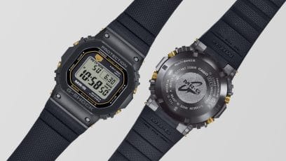 MRG-B5000R-1 The band features textured patterns inheriting design motifs maintained since the very first G-SHOCK, with “SHOCK RESIST” symbols on the top surface and a brick pattern on the underside.