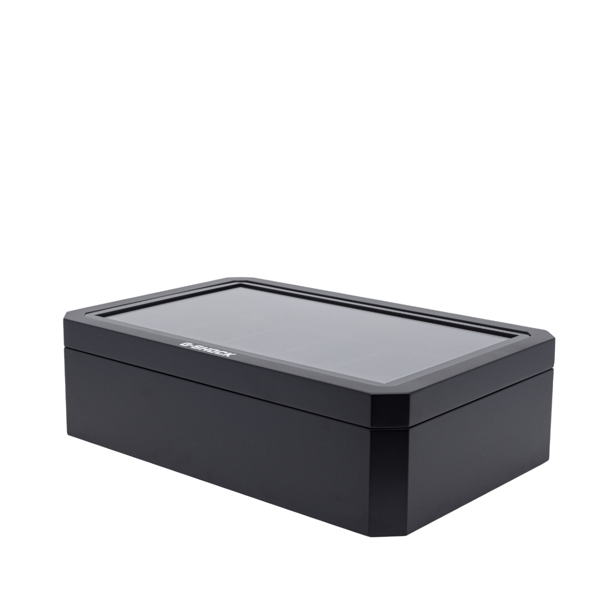 Schräg seitliche Ansicht der zugeklappten Uhrenbox