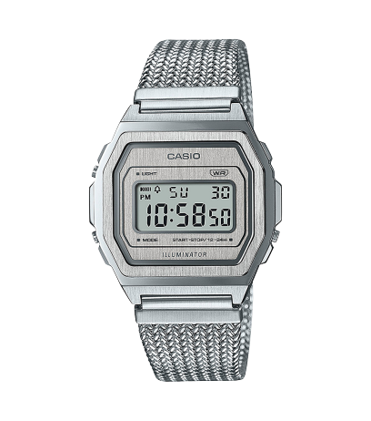 Front Ansicht der silbernen A1000MA-7 mit Armband mit Strickoptik 