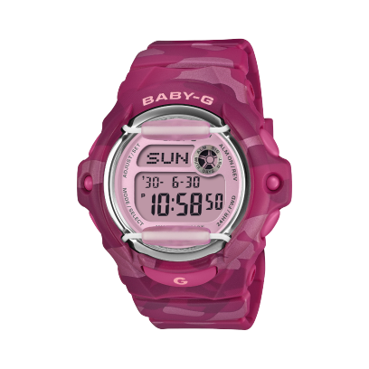 Die pinke BABY-G Armbanduhr BG-169CM-4ER im Camouflage Design