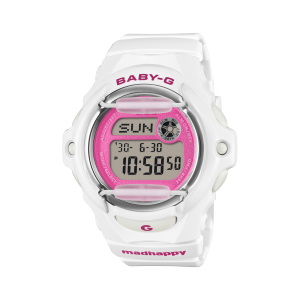 Frontansicht der weißen BG-169MH-7ER mit pinkem Zifferblatt