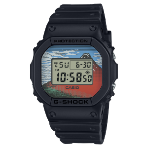 Frontansicht der DW-5600KHG25-1DR mit dem Berg Fuji auf dem Zifferblatt